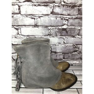 Antelope Gray Suede Taupe Leather Dress Casual Heel Boots Women Sz 37EU/6.5M US